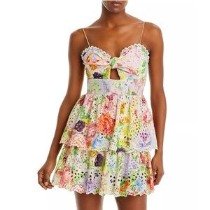 Alice + Olivia FINA TIE FRONT SMOCKED WAIST RUFFLE MINI DRESS